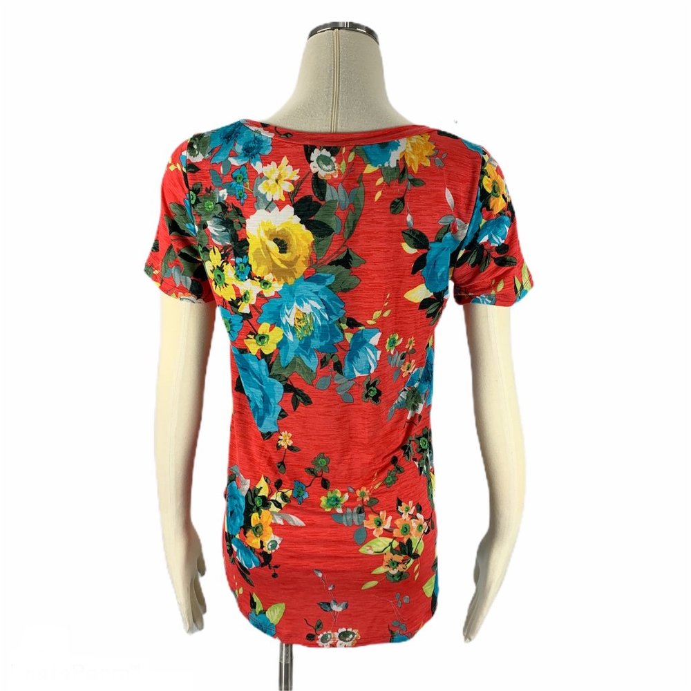 A. Gain Medium Orange Floral Stretch Blouse - Picture 3 of 5